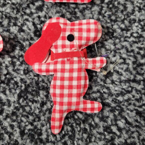 Vintage Red & White Gingham Dog Christmas Ornaments, set of 4 - Picture 9 of 12